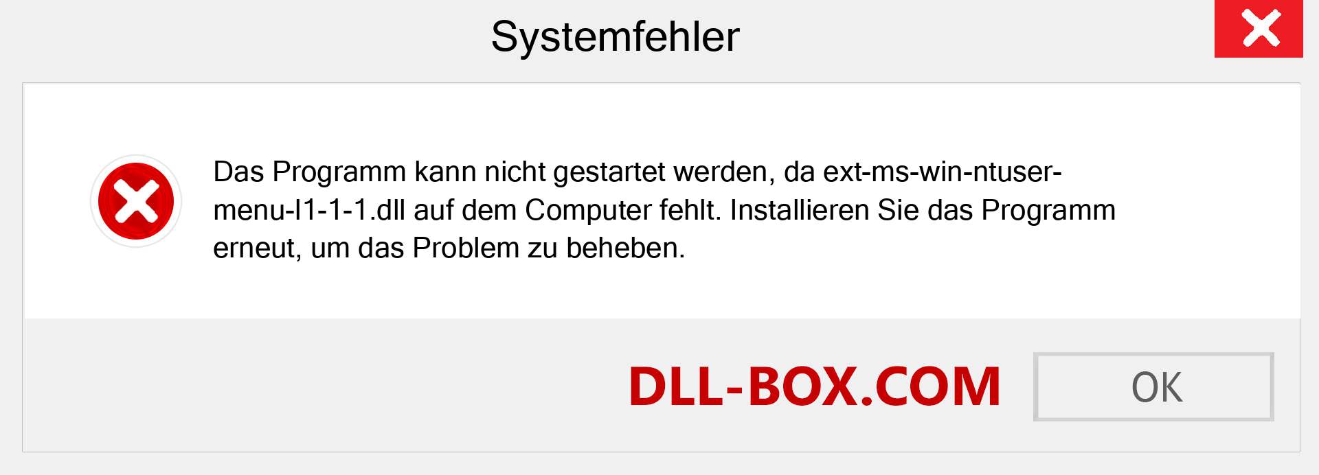 ext-ms-win-ntuser-menu-l1-1-1.dll-Datei fehlt?. Download für Windows 7, 8, 10 - Fix ext-ms-win-ntuser-menu-l1-1-1 dll Missing Error unter Windows, Fotos, Bildern